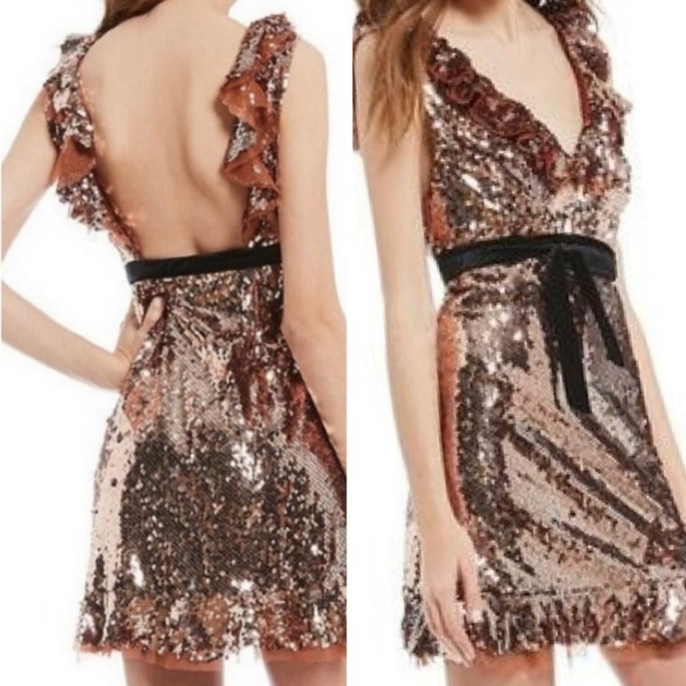 NWT Free People Tribeca Siren rose gold sequin dress, size 12